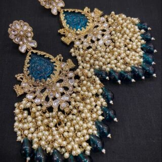 Mehndi Polish Kundan Long Earrings