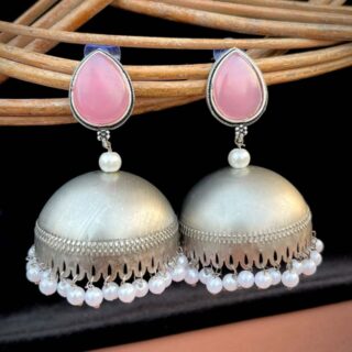 Monalisa stone german silver jhumka
