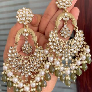 Big size mehndi polish kundan earring