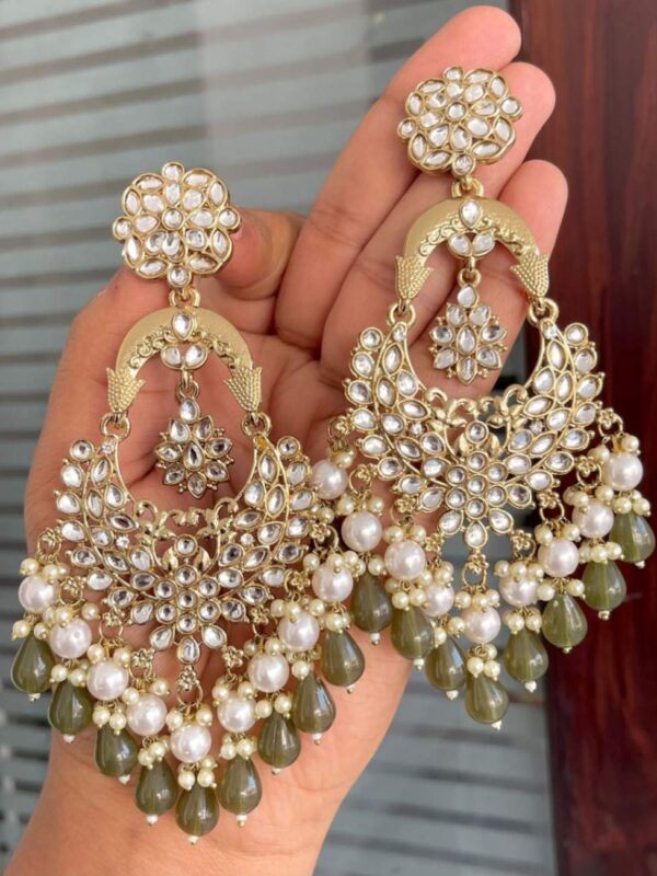 Big size mehndi polish kundan earring