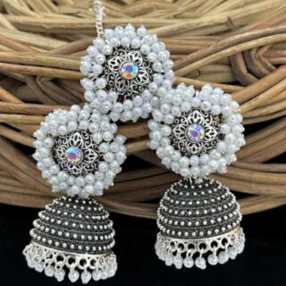 Silver polish jhumka and tikka
