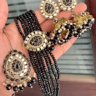 Mirror chokker with jhumka,tikka