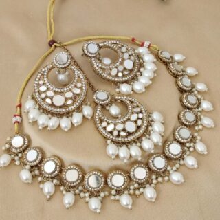 Mirror necklace big earrings ,big size tikka combo