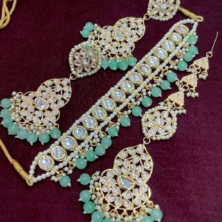 Back Meenakari Kundan Chokker With Beautiful Earrings And Tika combo set