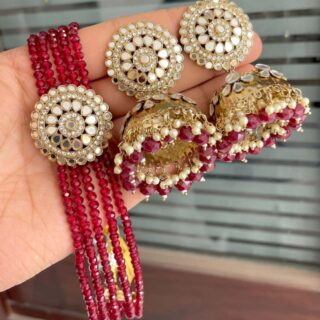 Onex Bead Mala Chokker with Jhumka set