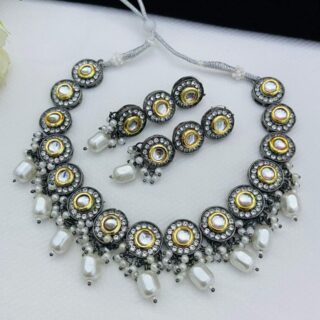 Beautiful Rhodium Polish Kundan Chokker With Tops….
