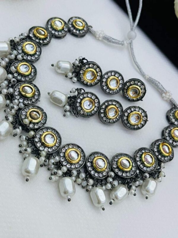 Beautiful Rhodium Polish Kundan Chokker With Tops…. - Image 2