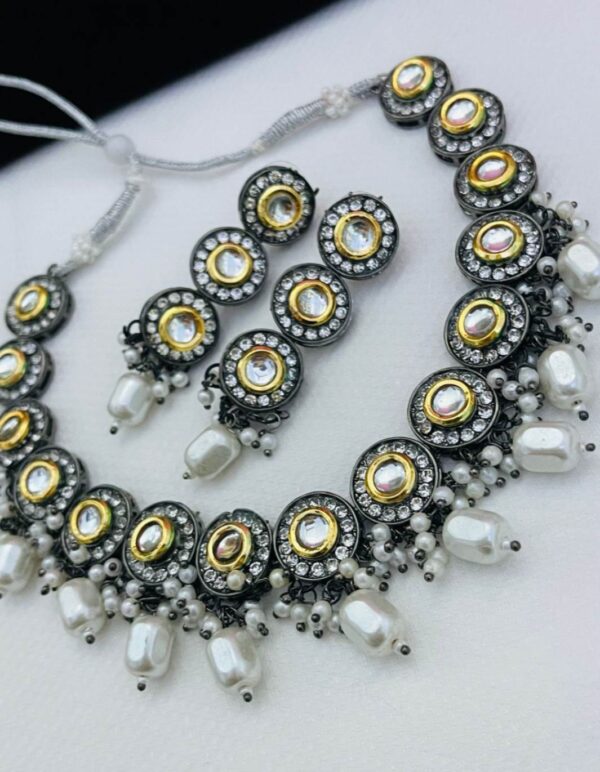 Beautiful Rhodium Polish Kundan Chokker With Tops…. - Image 4