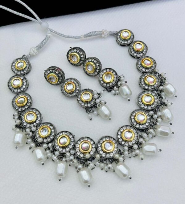Beautiful Rhodium Polish Kundan Chokker With Tops…. - Image 3