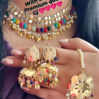 Beautiful combo Neckline with tikka set Premium quality Gold plated