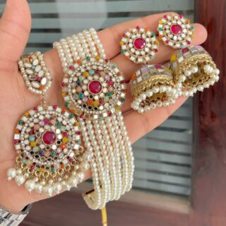 Beautiful Pearl Work Mirror🪞Chokker With Jumkie And Tika…. combo
