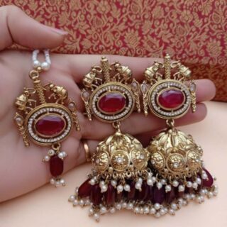 Beautiful Reverse Ad Stone Work Polky Jhumka With Tika combo