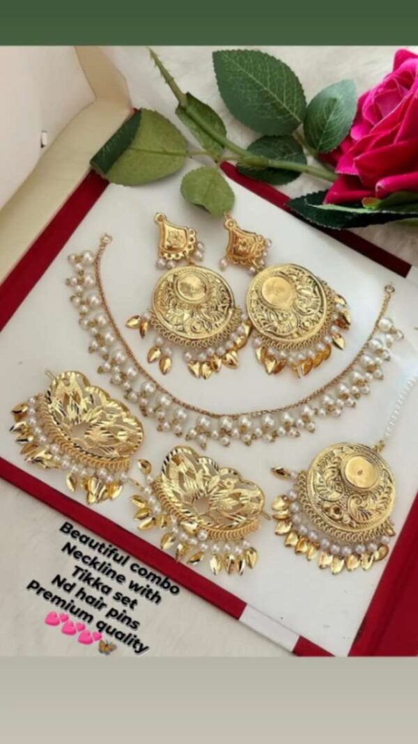 Beautiful combo Neckline with Tikka set Hair pins set.