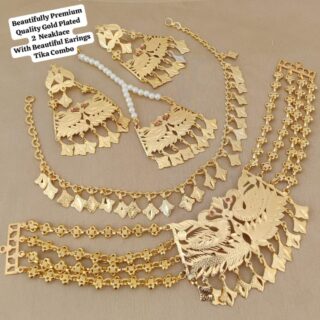 Gold Plated 2 Pcs Neaklace With Big Earings Tika Combo