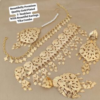 Gold Plated 2 Pcs Neaklace With Big Earings Tika Combo