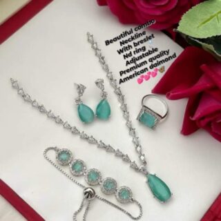 American diamond Neckline with ring and breslet combo