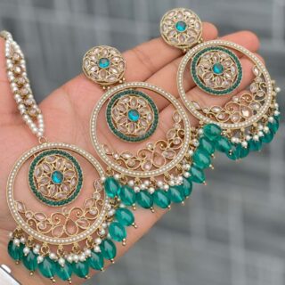 Pakistani Work Reverse Ad Stones Earring With Tika