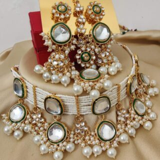 Kundan Choker Necklace With Jumkie Earings And Tika Combo