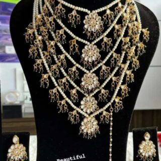 Long neckline with earrings tikka