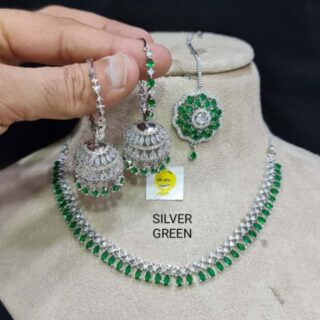Diamond Necklace With Bali Jumkie Earings And Big Size Tika