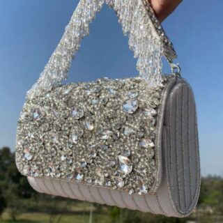 Bridal Flap Bag With Handle and seude. This Elegant clutch made with Imported Stones in Velvet Fabric.