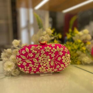 Bridal clutch Embroidered Round/Oval Box Clutch for Women's / Girls