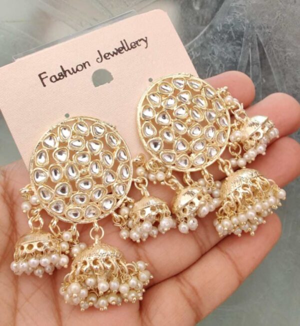 Kundan 3 Jumkie Earings - Image 3