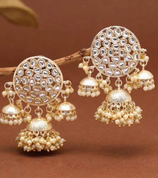 Kundan 3 Jumkie Earings - Image 2