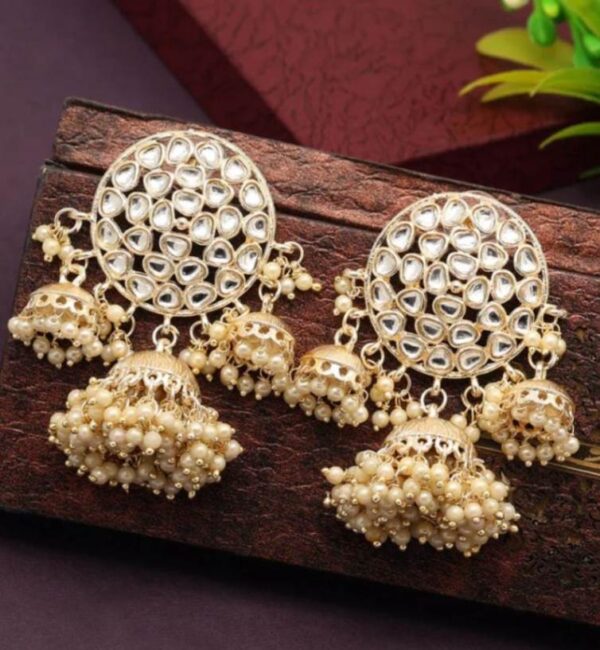 Kundan 3 Jumkie Earings