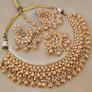 Antique Gold Plated Necklace With Earings Tika
