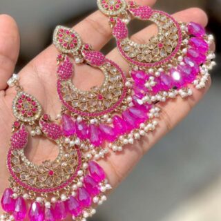 Pakistani Work Reverse Ad Stone peacock 🦚 Earrings And Tika