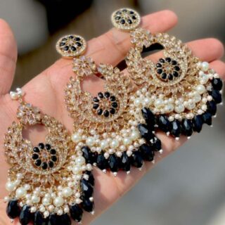 Reverse Ad Stone Work Earrings And Tika