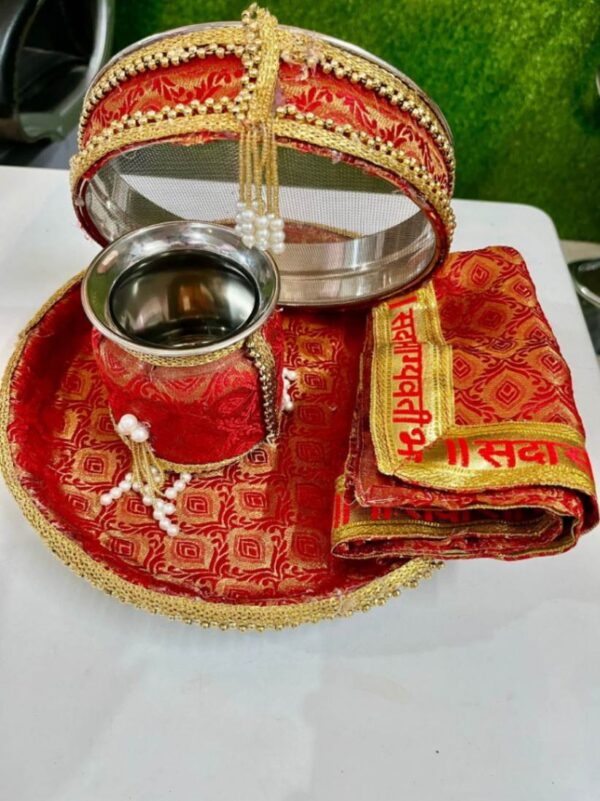 Karwa Chauth Thali Set   Without Picture Thali ,Lota ,Chani And Thali Cover