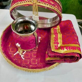 Karwa Chauth Thali Set Without Picture Thali ,Lota ,Chani And Thali Cover